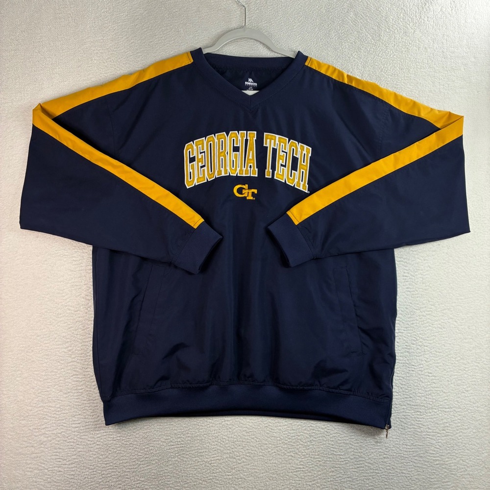 Y2K Georgia Tech Sweatshirt Men L Blue Gold Windbreaker Pullover V Neck Vintage